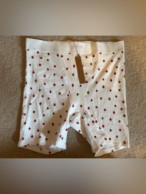 SKIMS Cotton Rib Boxers in the color Snow Strawberry Print
